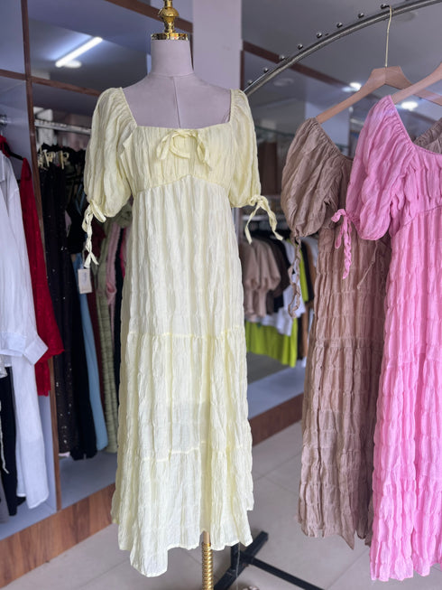 Summer Casual Loose Puff Sleeves Square Neck Dresses